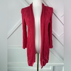 NIC+ZOE Open Front Lightweight Linen Blend Knit Cardigan Sweater Pink Size Small